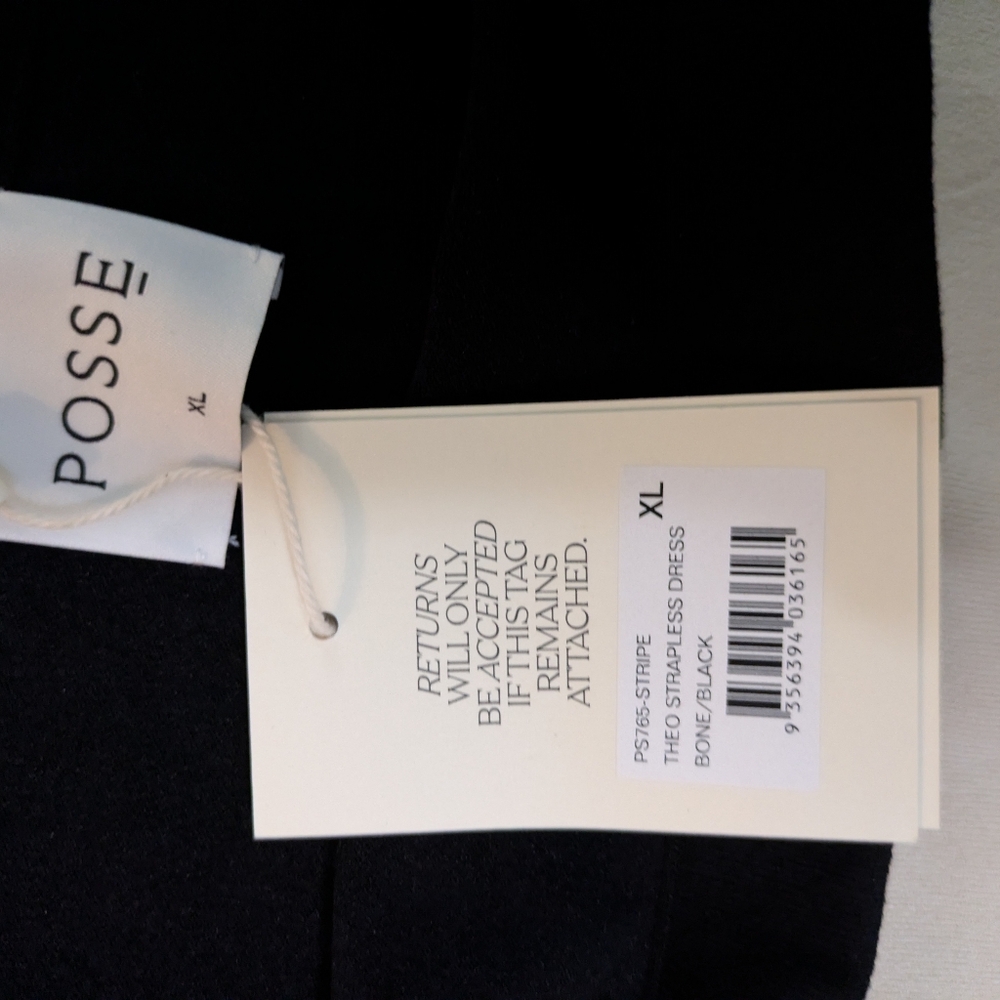 Posse Theo Strapless Dress Black and White Strapless Dress Size XL Black Crea - Picture 8 of 15